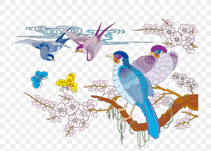 Vector Birds, PNG, 1039x744px, Bird And Flower Painting, Art, Beak, Bird, Branch Download Free