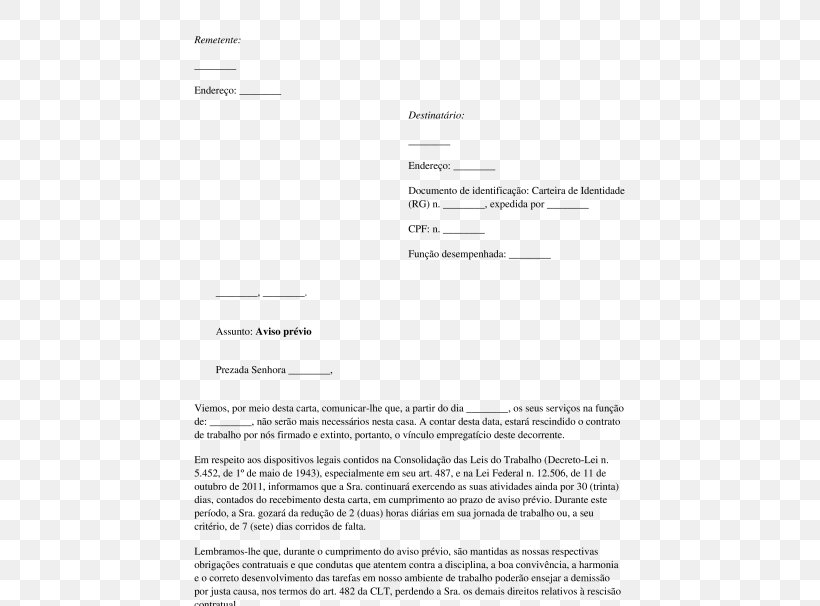 Document Aviso Prévio Letter Empregado Dismissal, PNG, 532x606px, Document, Area, Brand, Carta Comercial, Contract Download Free