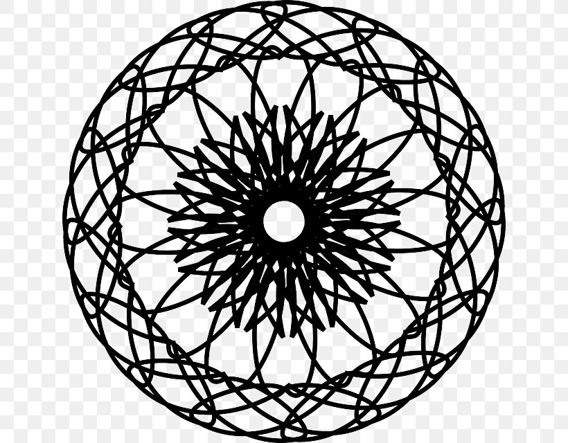 Symmetry Circle Ornament Pattern, PNG, 640x640px, Symmetry, Area, Bicycle Part, Bicycle Wheel, Black And White Download Free