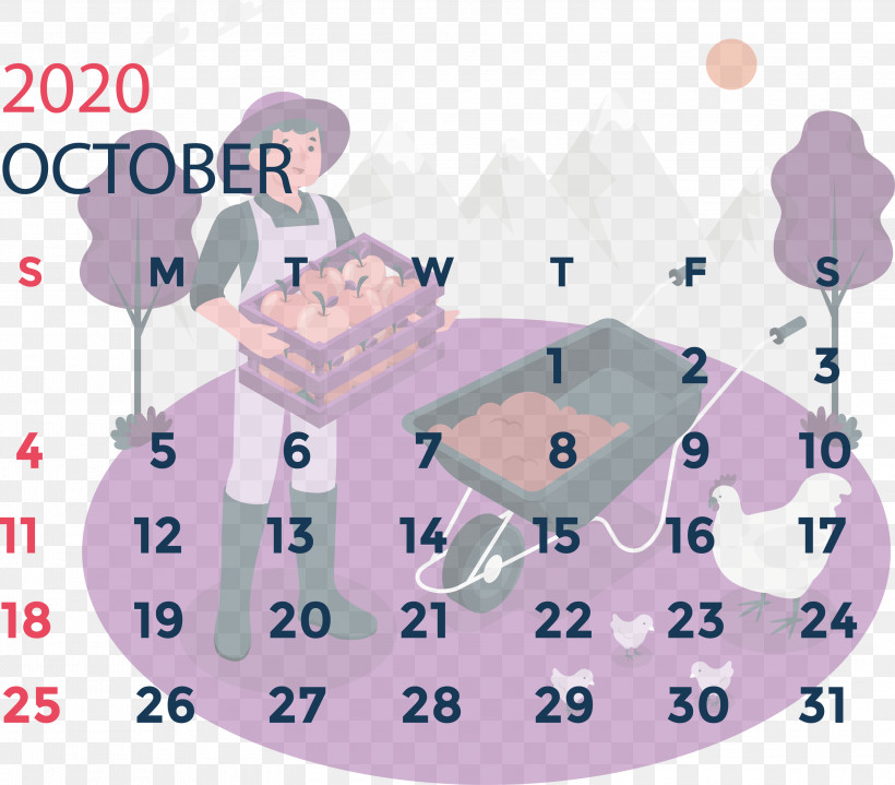 October 2020 Calendar October 2020 Printable Calendar, PNG, 3000x2631px, October 2020 Calendar, Cartoon, Meter, October 2020 Printable Calendar, Pink M Download Free