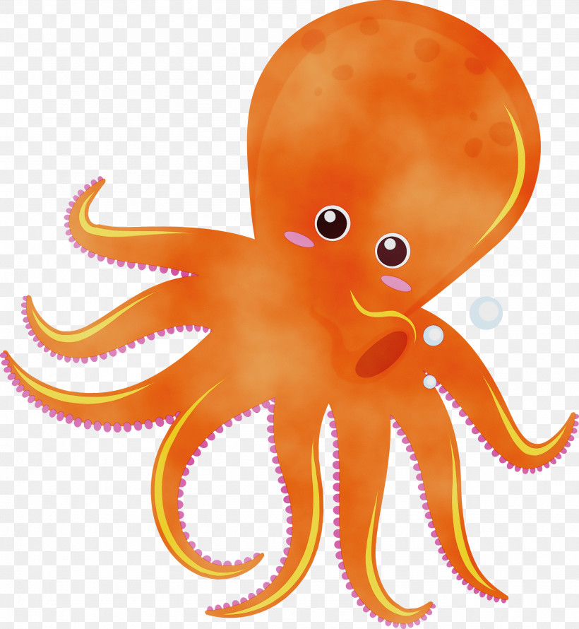 Orange, PNG, 2761x3000px, Watercolor, Animal Figure, Giant Pacific Octopus, Octopus, Orange Download Free