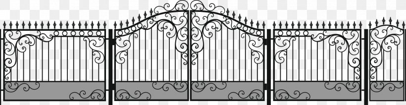 Fence Wicket Gate Door Forging, PNG, 2551x662px, Fence, Black And White, Door, Forging, Garage Download Free