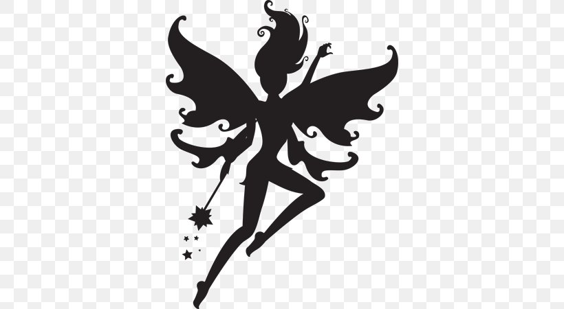 Fairy Silhouette Stencil Clip Art, PNG, 600x450px, Fairy, Black And White, Butterfly, Decorative Arts, Denna Download Free