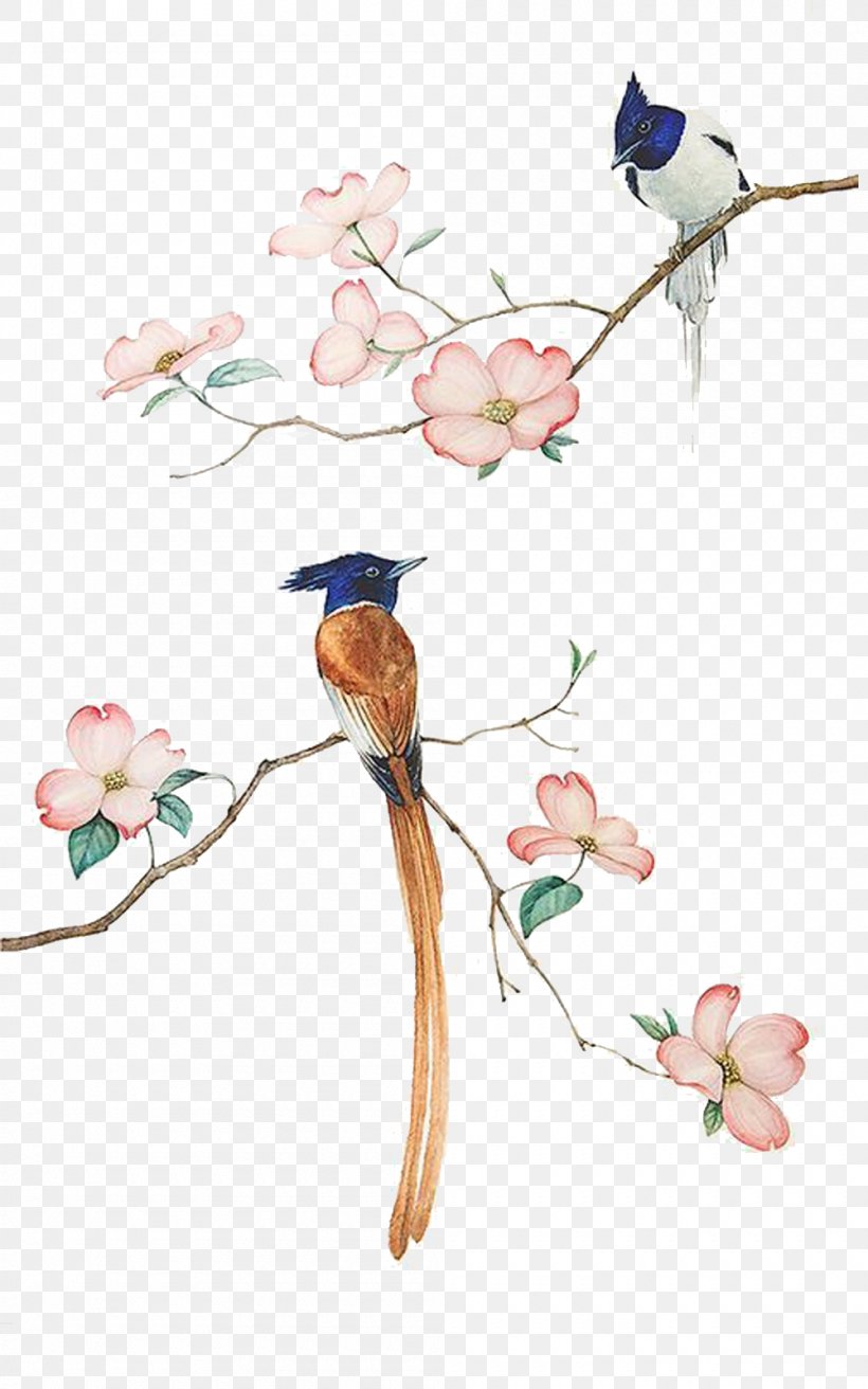 Bird-and-flower Painting Watercolor Painting Drawing, PNG, 1000x1600px, Bird, Art, Beak, Birdandflower Painting, Branch Download Free