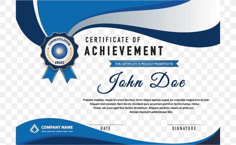 Academic Certificate Euclidean Vector Diploma Public Key Certificate, PNG, 710x506px, Academic Certificate, Advertising, Banner, Blue, Brand Download Free