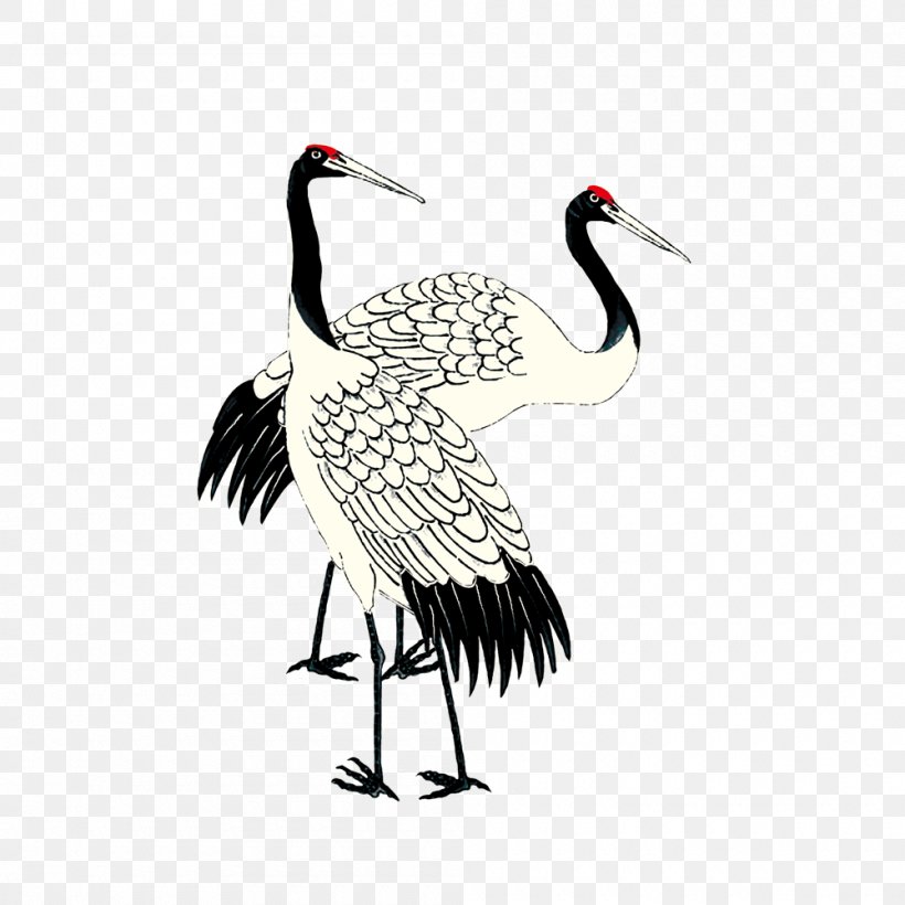 Red-crowned Crane Ink Wash Painting Art, PNG, 1000x1000px, Crane, Art, Beak, Bird, Birdandflower Painting Download Free