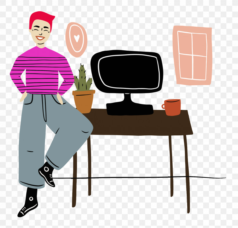 At Home, PNG, 2500x2403px, At Home, Behavior, Cartoon, Chair, Desk Download Free