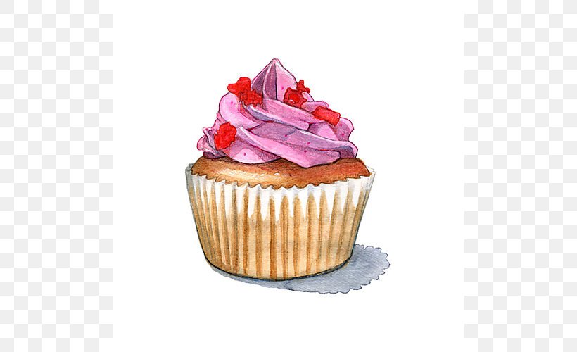 Cupcakes And Muffins Cupcakes And Muffins Sponge Cake Drawing, PNG, 500x500px, Cupcake, Art, Baking, Baking Cup, Buttercream Download Free