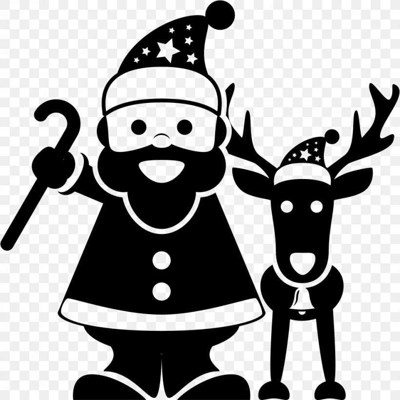 Santa Claus Rudolph Christmas Day Reindeer, PNG, 982x983px, Santa Claus, Art, Blackandwhite, Cartoon, Christmas Day Download Free