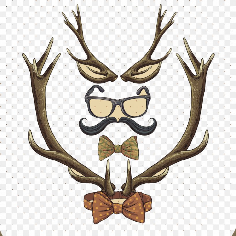 Reindeer Hipster Vintage Clothing, PNG, 1000x1000px, Deer, Antler, Hipster, Horn, Reindeer Download Free
