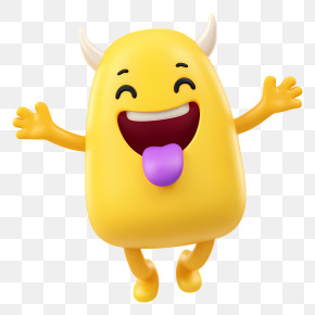 Cheerful Cartoon Monster - Smiling Yellow Horned Monster PNG