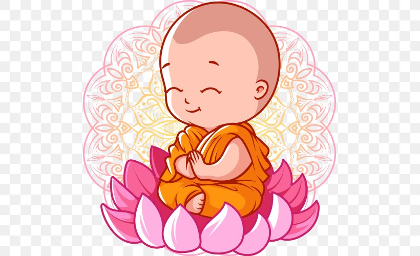 Buddhism Cartoon Buddhas Birthday Bhikkhu, PNG, 500x500px, Watercolor, Cartoon, Flower, Frame, Heart Download Free
