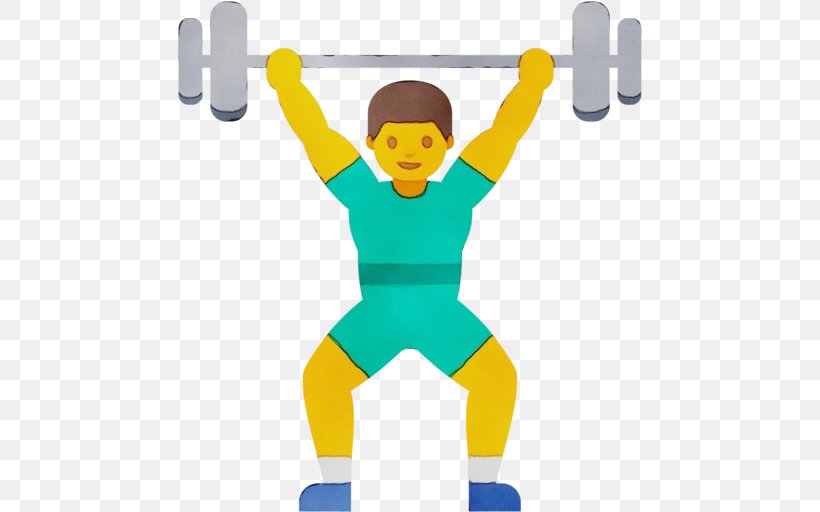 Cartoon Clip Art Yellow Weightlifting Fictional Character, PNG, 512x512px, Watercolor, Cartoon, Fictional Character, Gesture, Paint Download Free