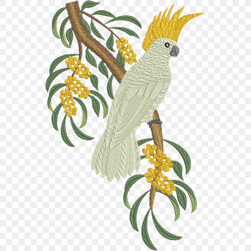 Bird Machine Embroidery Cockatoo, PNG, 1000x1000px, Bird, Art, Beak, Branch, Cockatoo Download Free
