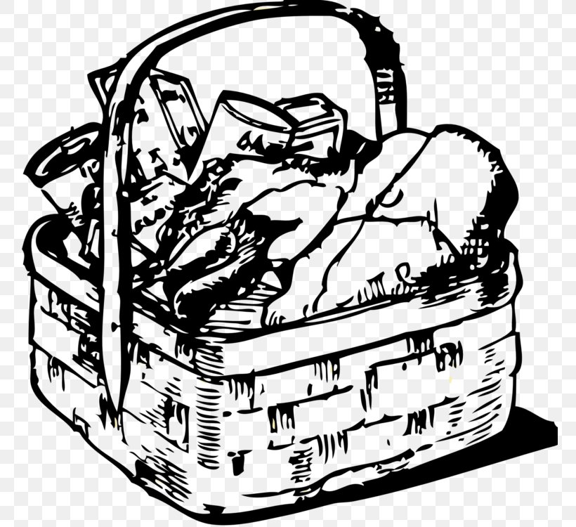 Food Gift Baskets Picnic Baskets Clip Art, PNG, 768x750px, Basket, Artwork, Black And White, Brand, Canning Download Free