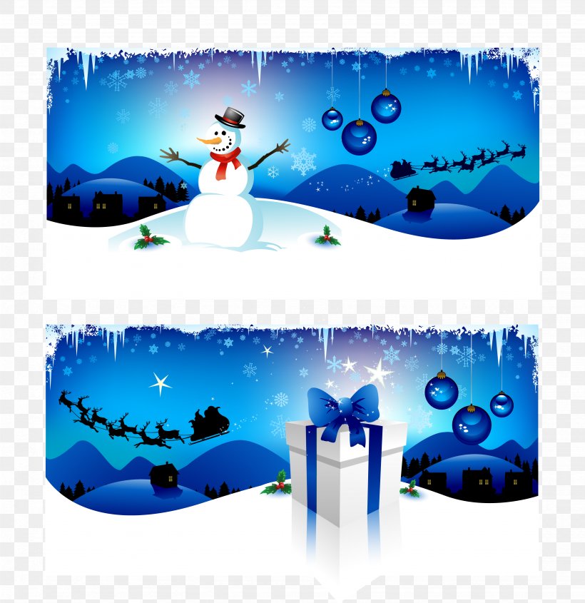 Santa Claus Christmas Banner Illustration, PNG, 3283x3386px, Santa Claus, Banner, Blue, Blue Christmas, Christmas Download Free