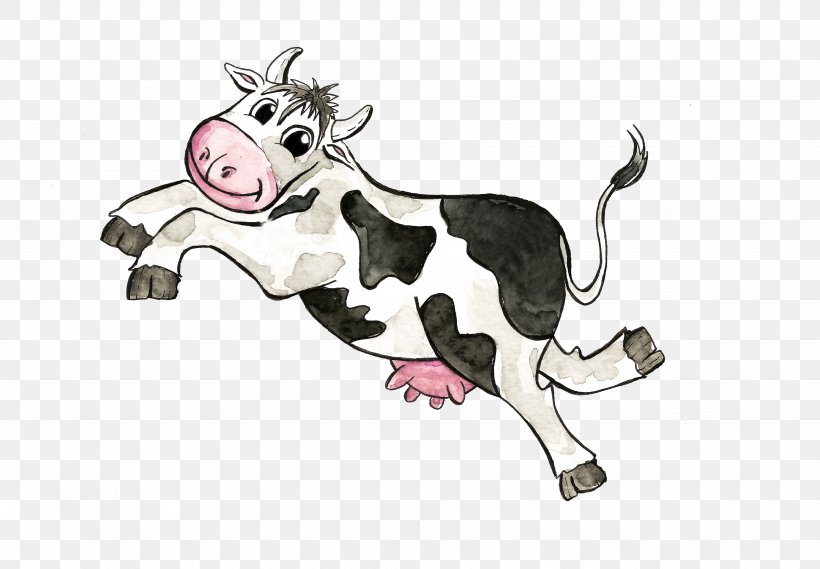 Cattle Illustration Watercolor Painting Clip Art Drawing, PNG, 3840x2666px, Cattle, Animal Figure, Animated Cartoon, Animation, Art Download Free
