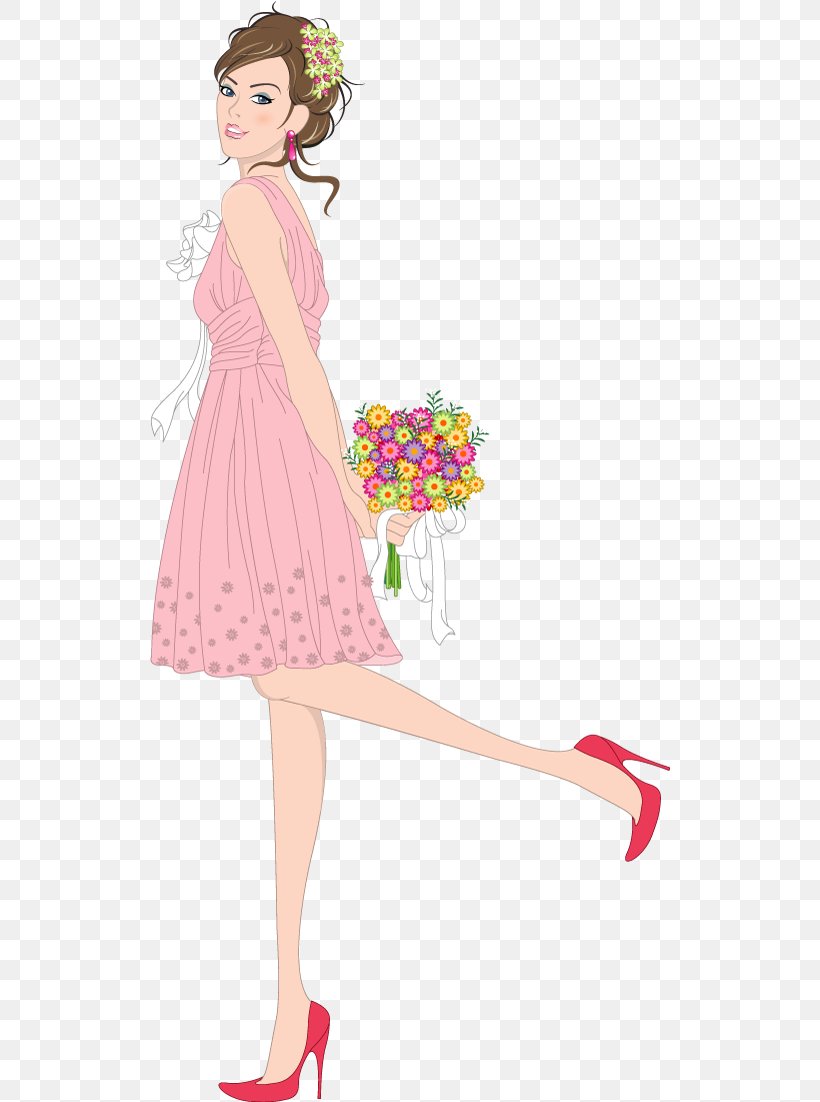 Bride Contemporary Western Wedding Dress Nosegay Illustration, PNG, 520x1102px, Watercolor, Cartoon, Flower, Frame, Heart Download Free