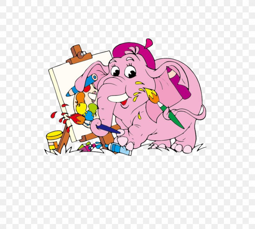 Elephant Painting Cartoon Clip Art, PNG, 876x787px, Watercolor, Cartoon, Flower, Frame, Heart Download Free