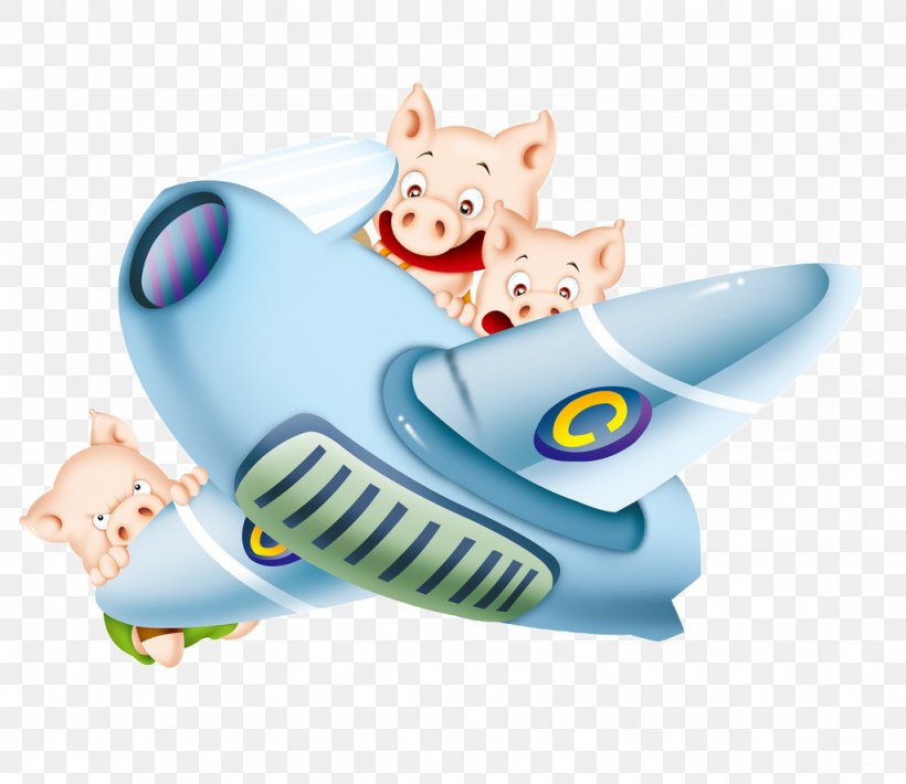 Domestic Pig Cartoon Painting Airplane, PNG, 1024x887px, Domestic Pig, Airplane, Animation, Blue, Cartoon Download Free