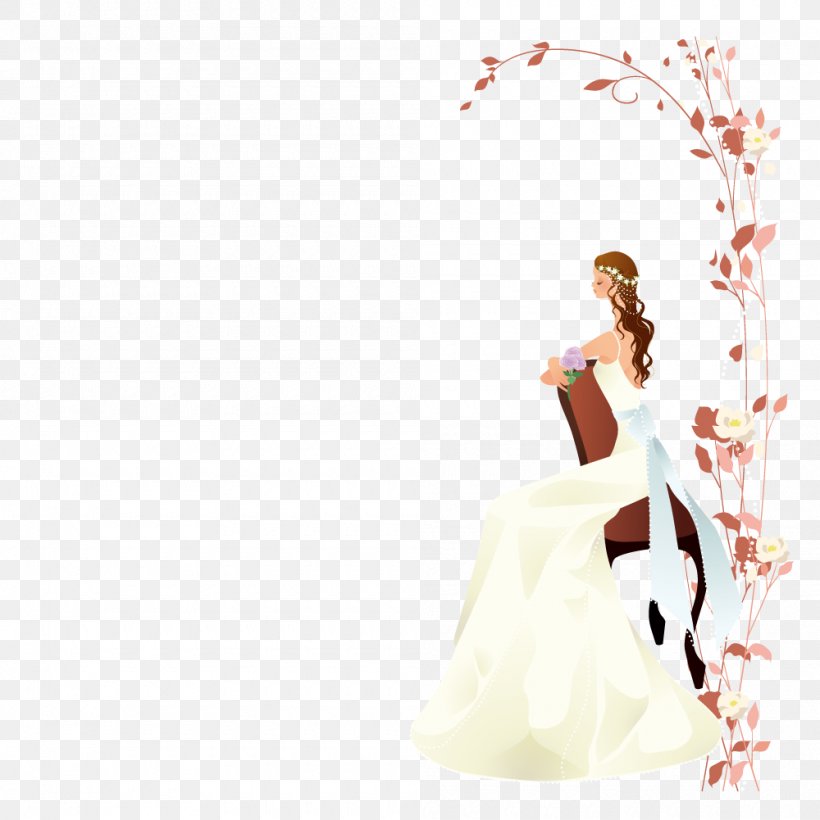 Bride Euclidean Vector Wedding, PNG, 1000x1001px, Watercolor, Cartoon, Flower, Frame, Heart Download Free