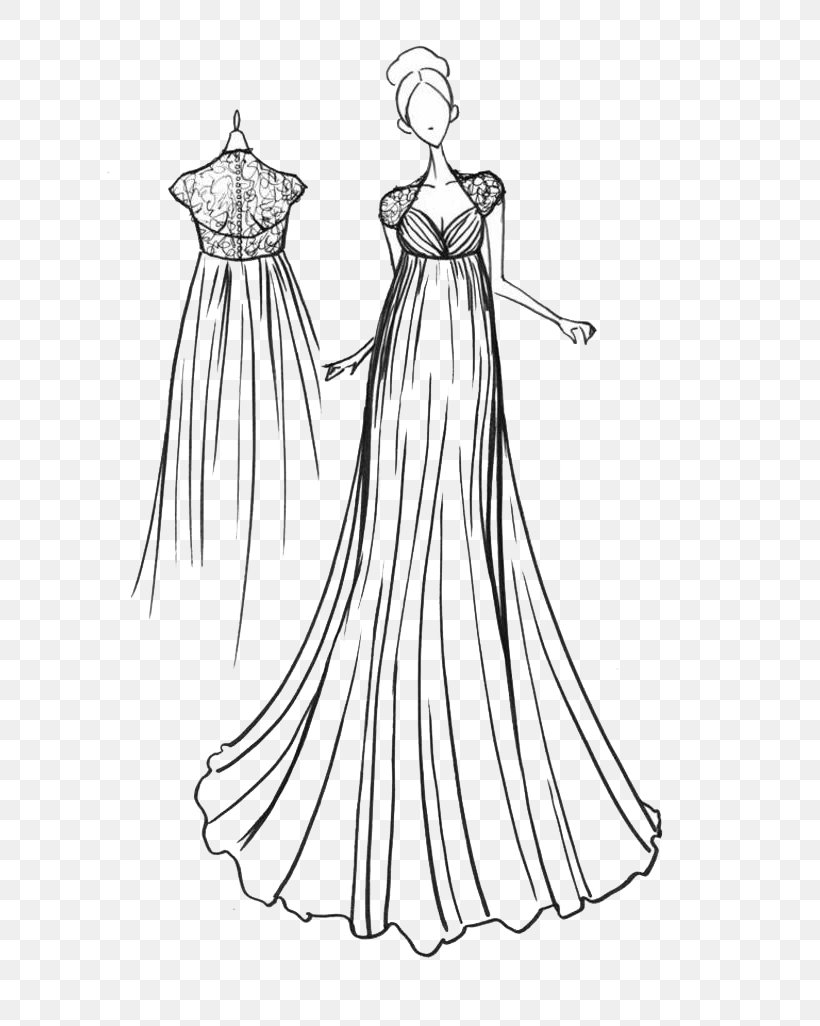 Gown Clothing Formal Wear Fashion Sketch, PNG, 700x1026px, Gown, Arm, Artwork, Black And White, Clothing Download Free