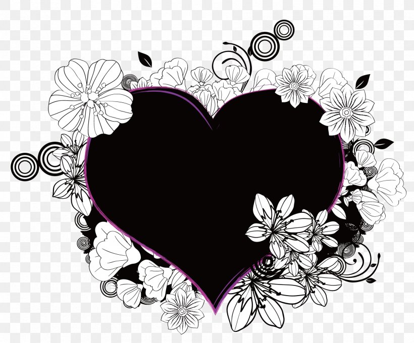 A Black Lace Heart, PNG, 1787x1484px, Heart, Black And White, Butterfly, Color, Flower Download Free