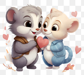 Mice - Cute Mice Holding Heart Cartoon PNG