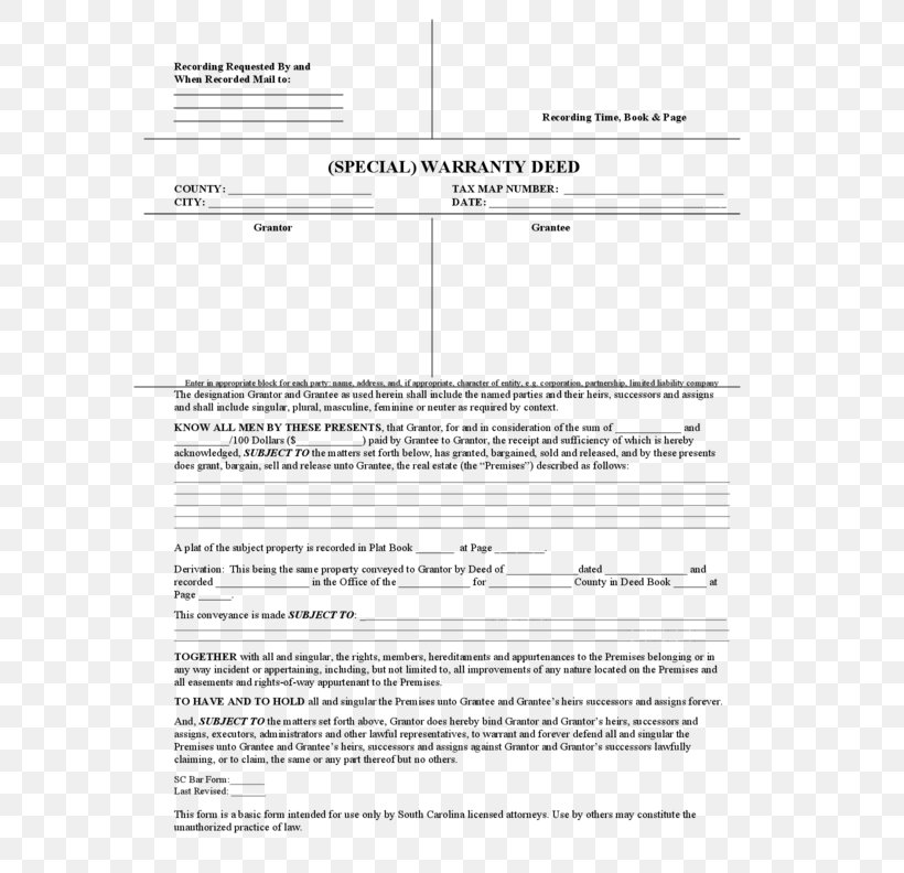 Warranty Deed Document South Carolina Real Estate, PNG, 612x792px, Deed, Area, Document, Form, Letter Download Free