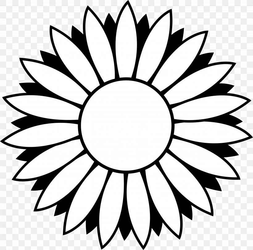 Black And White Common Sunflower Clip Art, PNG, 5137x5092px, Black And White, Artwork, Coloring Book, Common Sunflower, Drawing Download Free