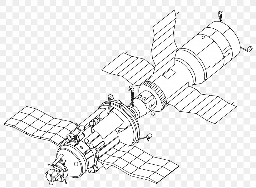 Salyut 7 Shenzhou 9 Soviet Space Program Kosmos 1686 TKS, PNG, 2778x2048px, Salyut 7, Almaz, Artwork, Black And White, Cosmos 1443 Download Free
