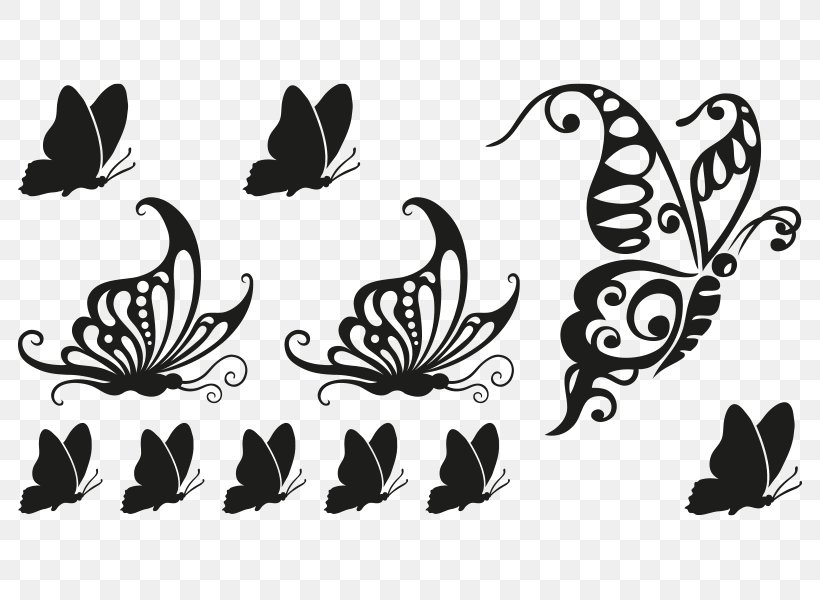 Brush-footed Butterflies Tattoo Butterfly Insect Wall Decal, PNG, 800x600px, Brushfooted Butterflies, Bedroom, Black, Black And White, Brush Footed Butterfly Download Free