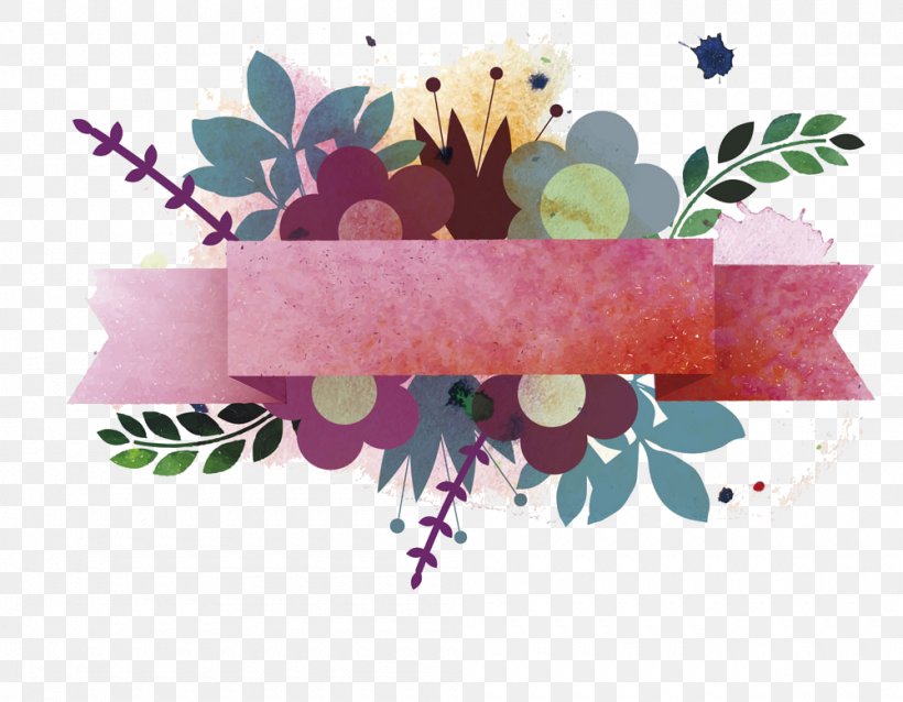 Ribbon Euclidean Vector Watercolor Painting, PNG, 1000x779px, With Ribbon, Drawing, Floral Design, Flower, Illustration Download Free
