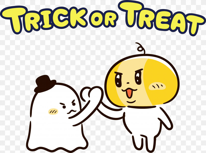 TRICK OR TREAT Happy Halloween, PNG, 3000x2234px, Trick Or Treat, Behavior, Cartoon, Emoticon, Happiness Download Free