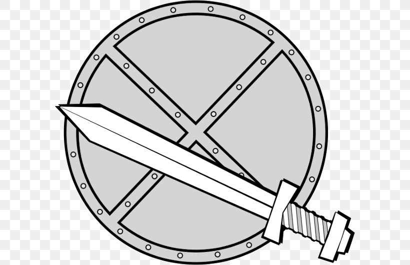 Shield Weapon Sword Clip Art, PNG, 600x530px, Shield, Area, Bicycle Wheel, Black And White, Drawing Download Free