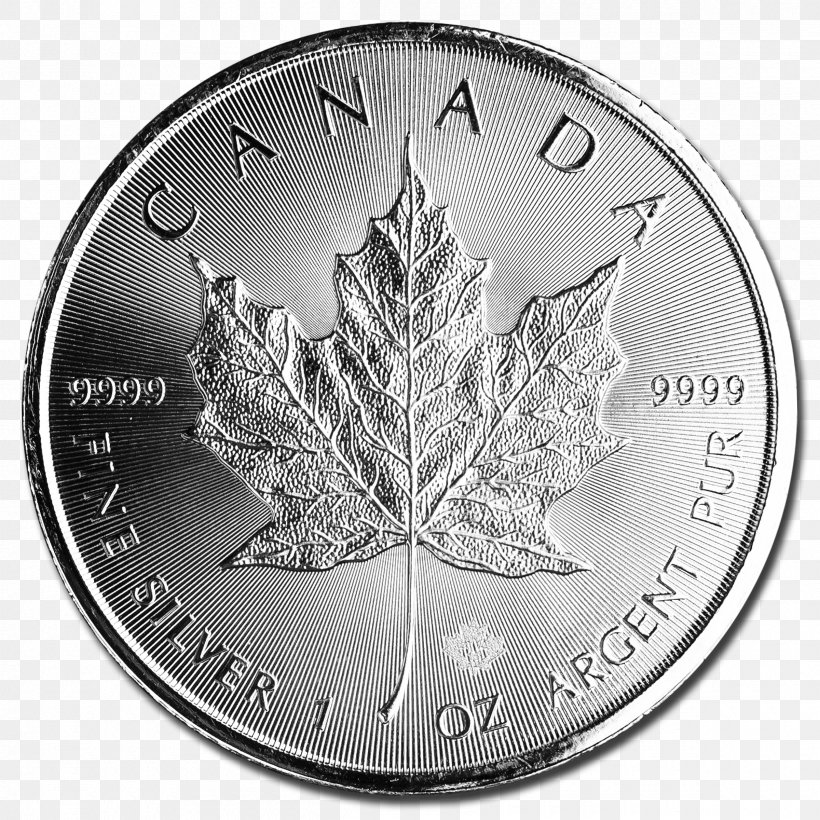 Coin Canadian Silver Maple Leaf Canada, PNG, 2400x2400px, Coin, Black And White, Bullion, Bullion Coin, Canada Download Free