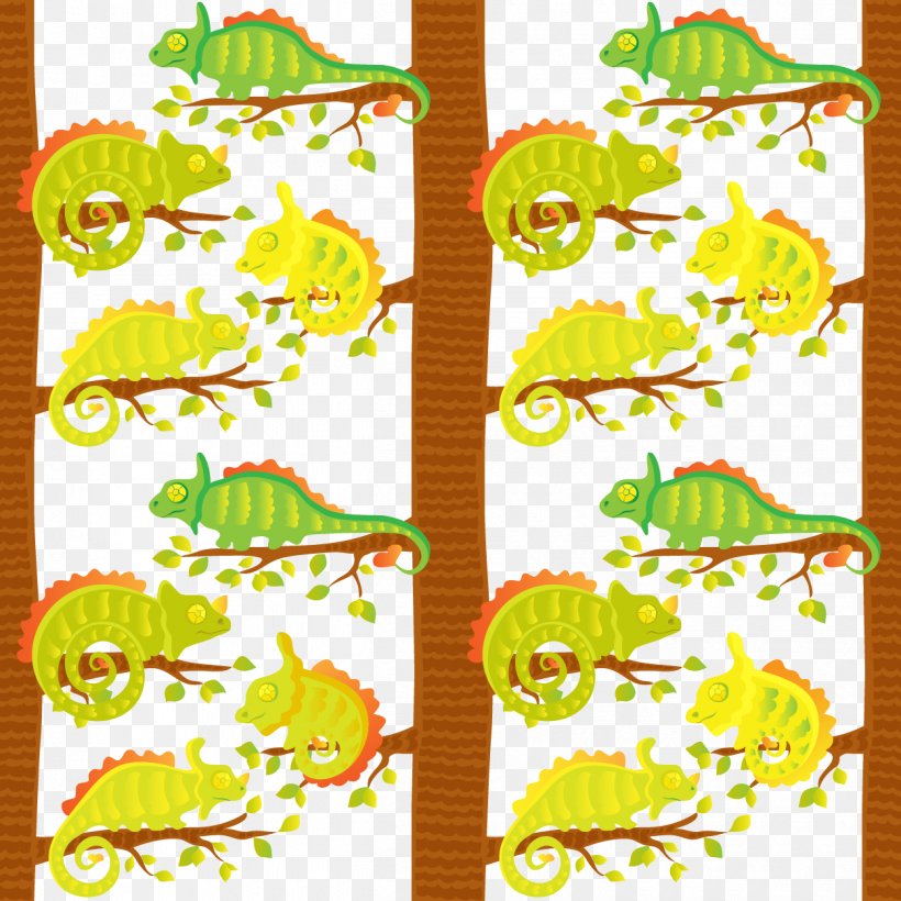 Chameleons Euclidean Vector Illustration, PNG, 1250x1250px, Chameleons, Border, Flora, Floral Design, Leaf Download Free