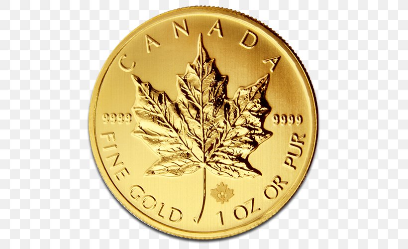 Canadian Gold Maple Leaf Bullion Coin Gold Coin Royal Canadian Mint Canadian Silver Maple Leaf, PNG, 500x500px, Canadian Gold Maple Leaf, American Gold Eagle, Bullion, Bullion Coin, Canadian Maple Leaf Download Free