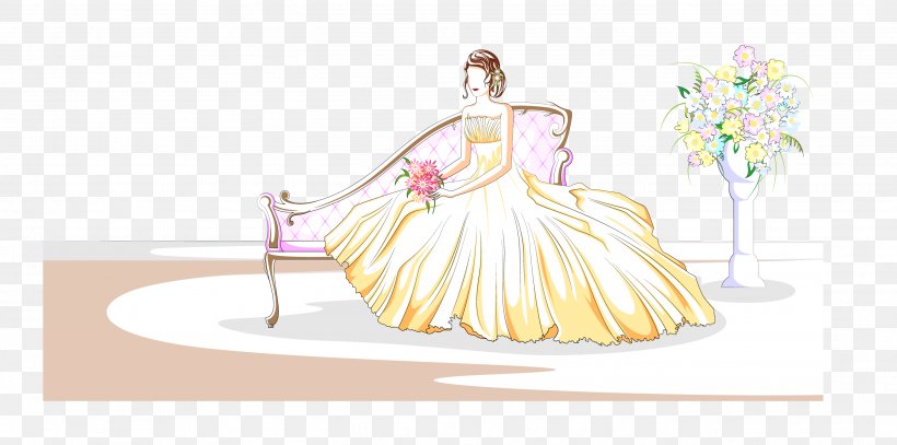 Bride Euclidean Vector Illustration, PNG, 2737x1360px, Bride, Bridegroom, Costume Design, Couple, Drawing Download Free