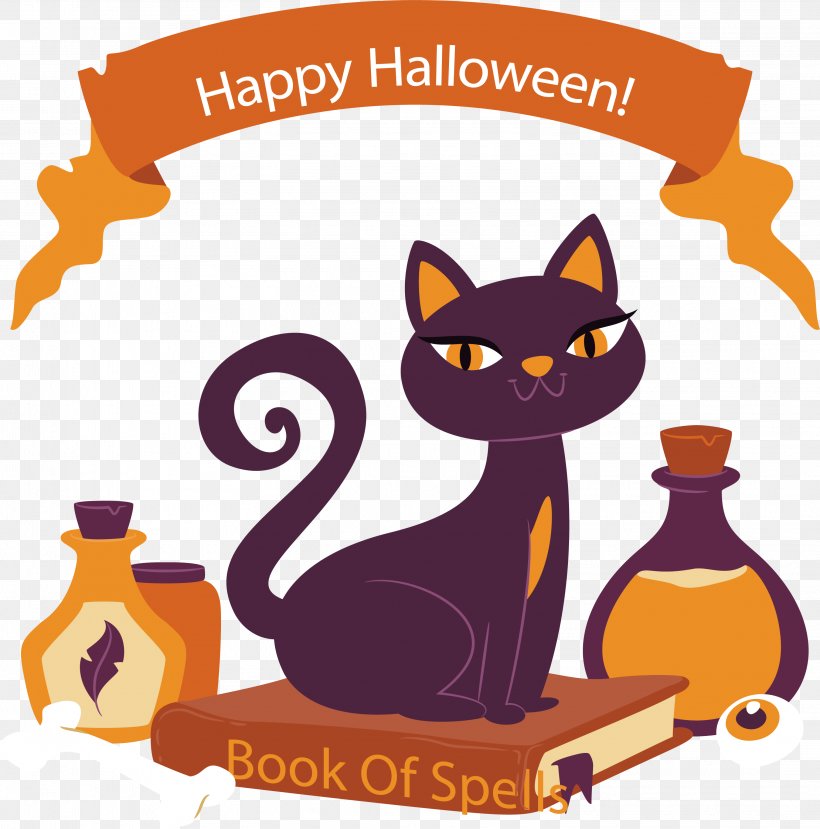 Kitten Cat Halloween Clip Art, PNG, 3039x3074px, Cat, Black Cat, Book, Carnivoran, Cartoon Download Free