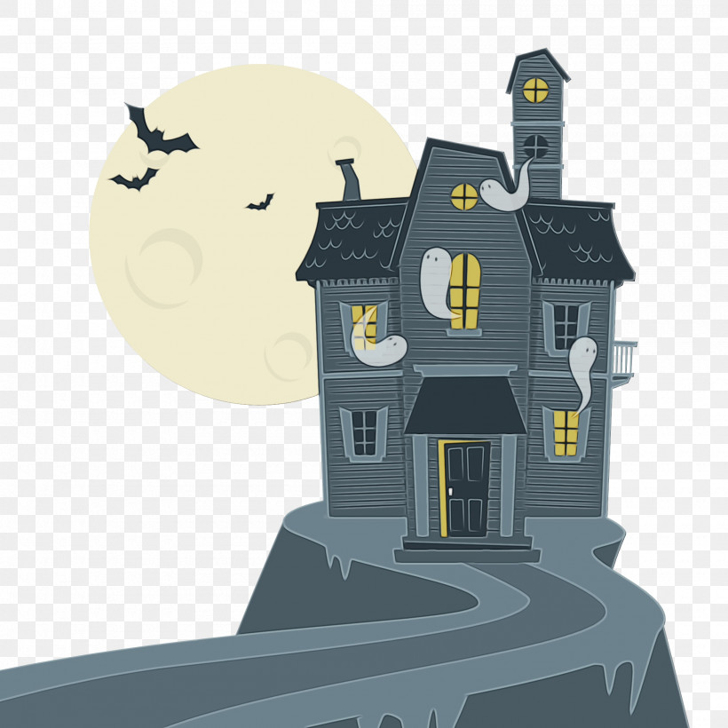 Building Cartoon, PNG, 2000x2000px, Halloween, Building, Cartoon, Paint, Watercolor Download Free