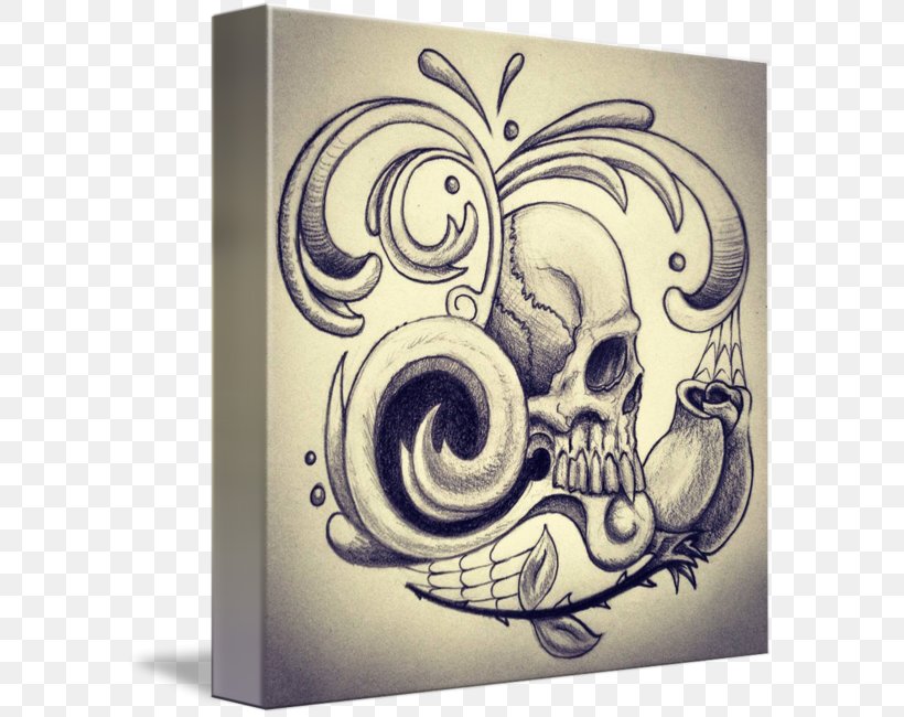 Skull Art Drawing Painting, PNG, 589x650px, Watercolor, Cartoon, Flower, Frame, Heart Download Free