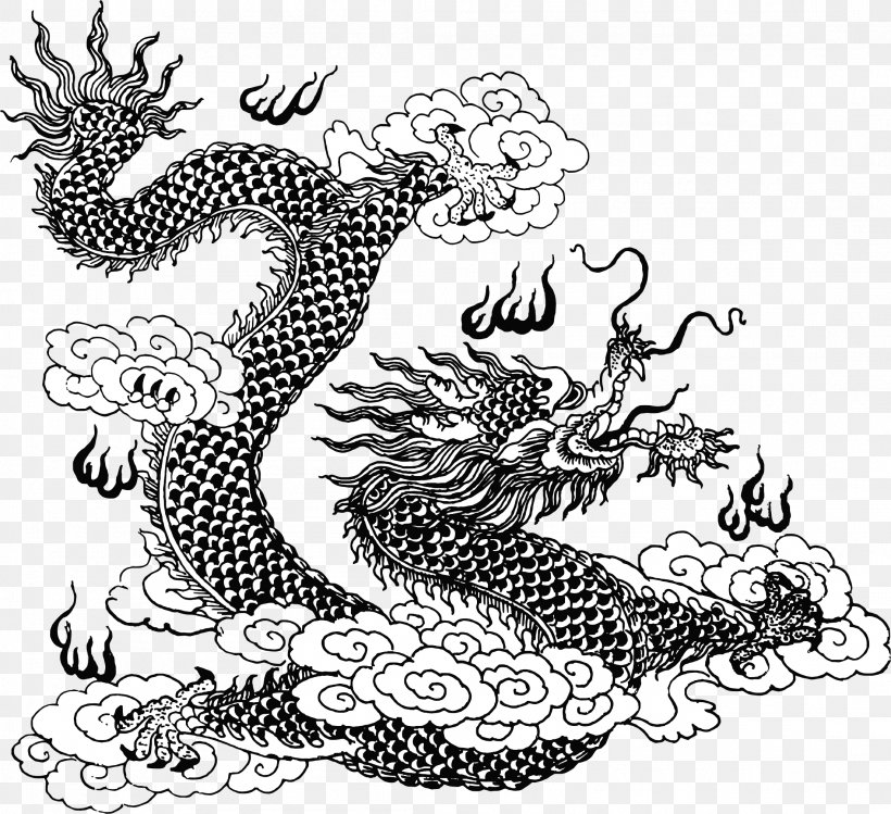 Chinese Dragon Line Art Mythology Clip Art, PNG, 2206x2016px, Dragon, Art, Big Cats, Black And White, Carnivoran Download Free