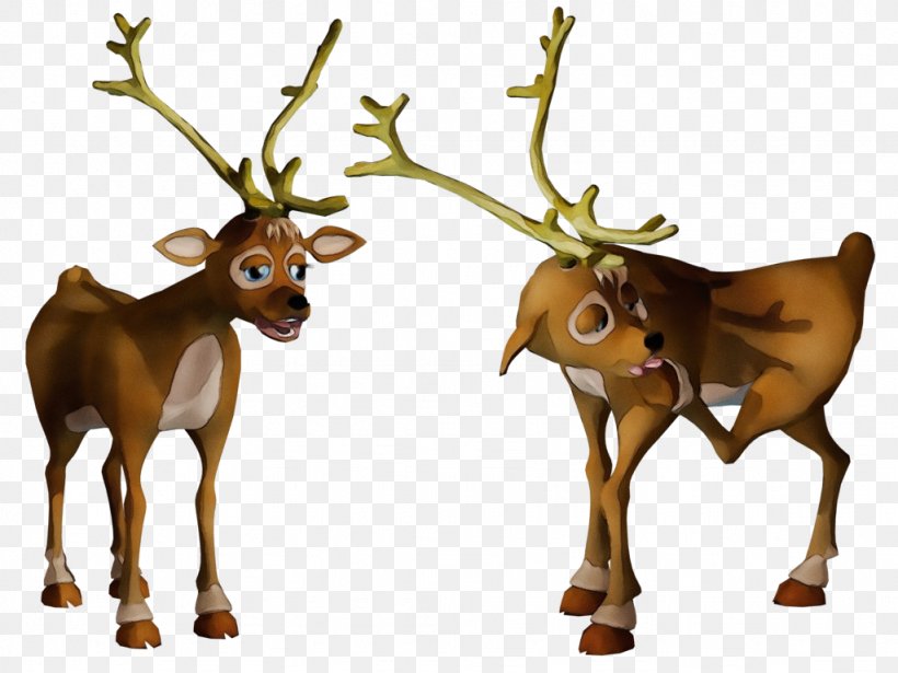 Reindeer, PNG, 1024x768px, Watercolor, Animal Figure, Antler, Deer, Elk Download Free