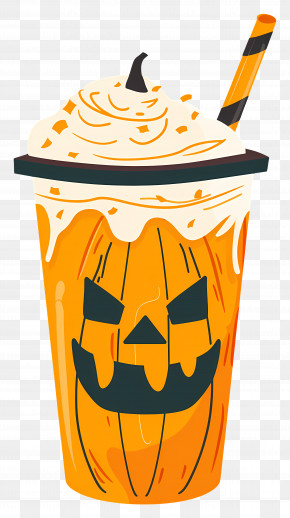 Halloween Milkshake - Pumpkin Spice Latte With Halloween Theme PNG