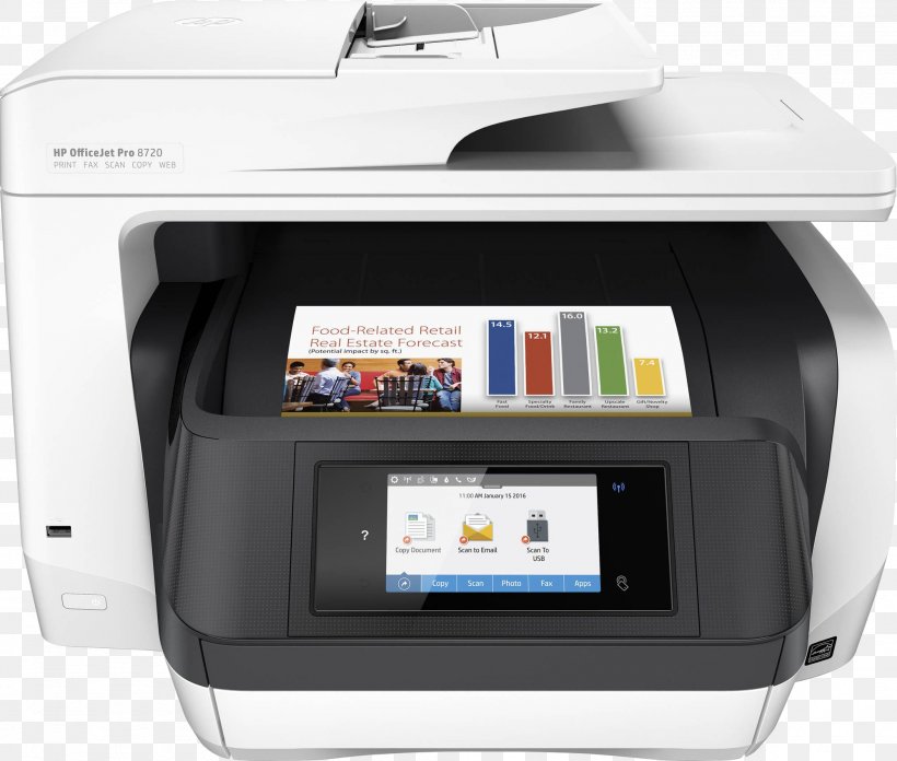 Hewlett-Packard HP Officejet Pro 8720 Multi-function Printer, PNG, 1998x1696px, Hewlettpackard, Automatic Document Feeder, Electronic Device, Hp Eprint, Hp Officejet Pro 8720 Download Free