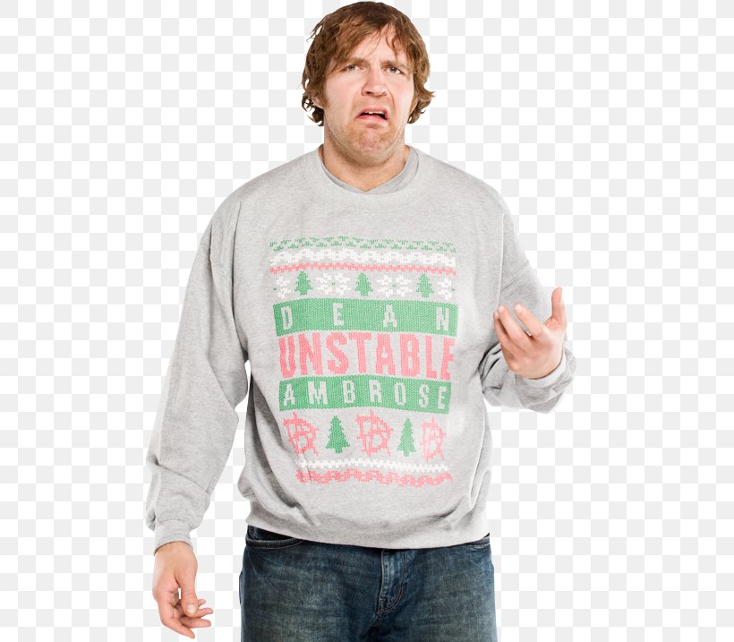 Dean Ambrose T-shirt Christmas Jumper Sweater Sleeve, PNG, 500x717px, Watercolor, Cartoon, Flower, Frame, Heart Download Free
