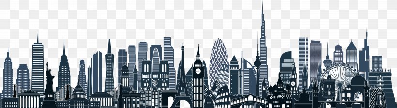World Skyline Skyscraper, PNG, 5851x1592px, World, Black And White, Building, City, Cityscape Download Free