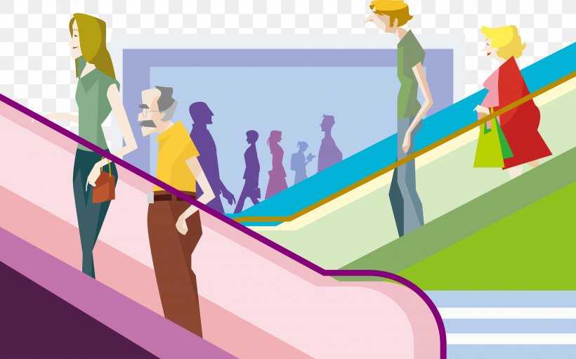 Escalator Euclidean Vector Illustration, PNG, 5598x3492px, Escalator, Area, Art, Brand, Communication Download Free