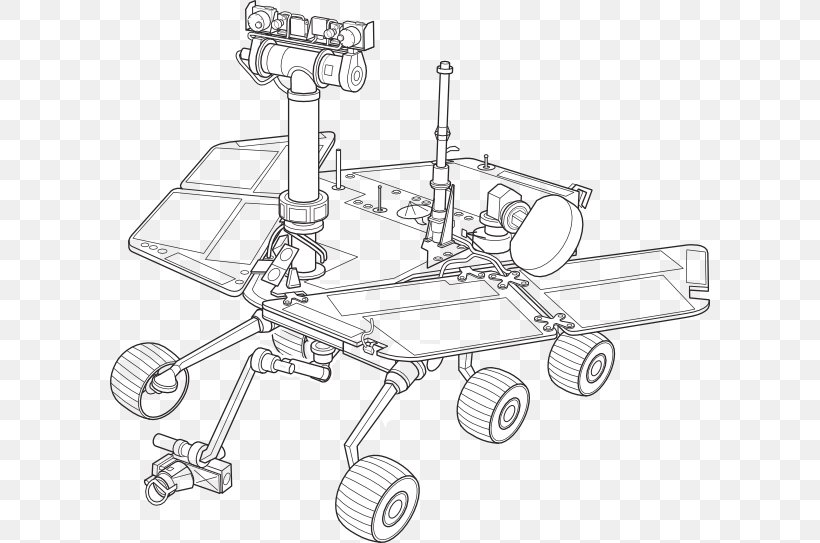 Mars Exploration Rover Mars Rover NASA, PNG, 600x543px, Mars Exploration Rover, Auto Part, Black And White, Curiosity, Drawing Download Free